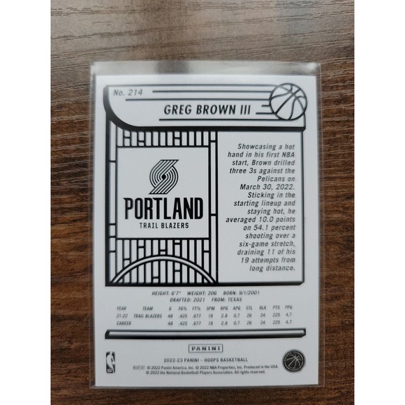 2022-2023 NBA Hoops #214 Greg Brown III - Portland Trailblazers - NBA - Picture 2 of 2